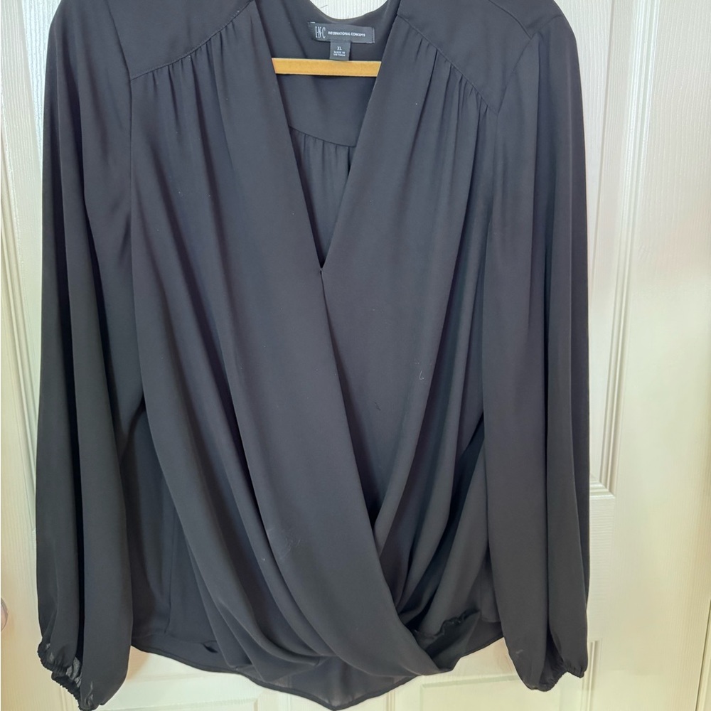 INC International Concepts Black Drape Blouse